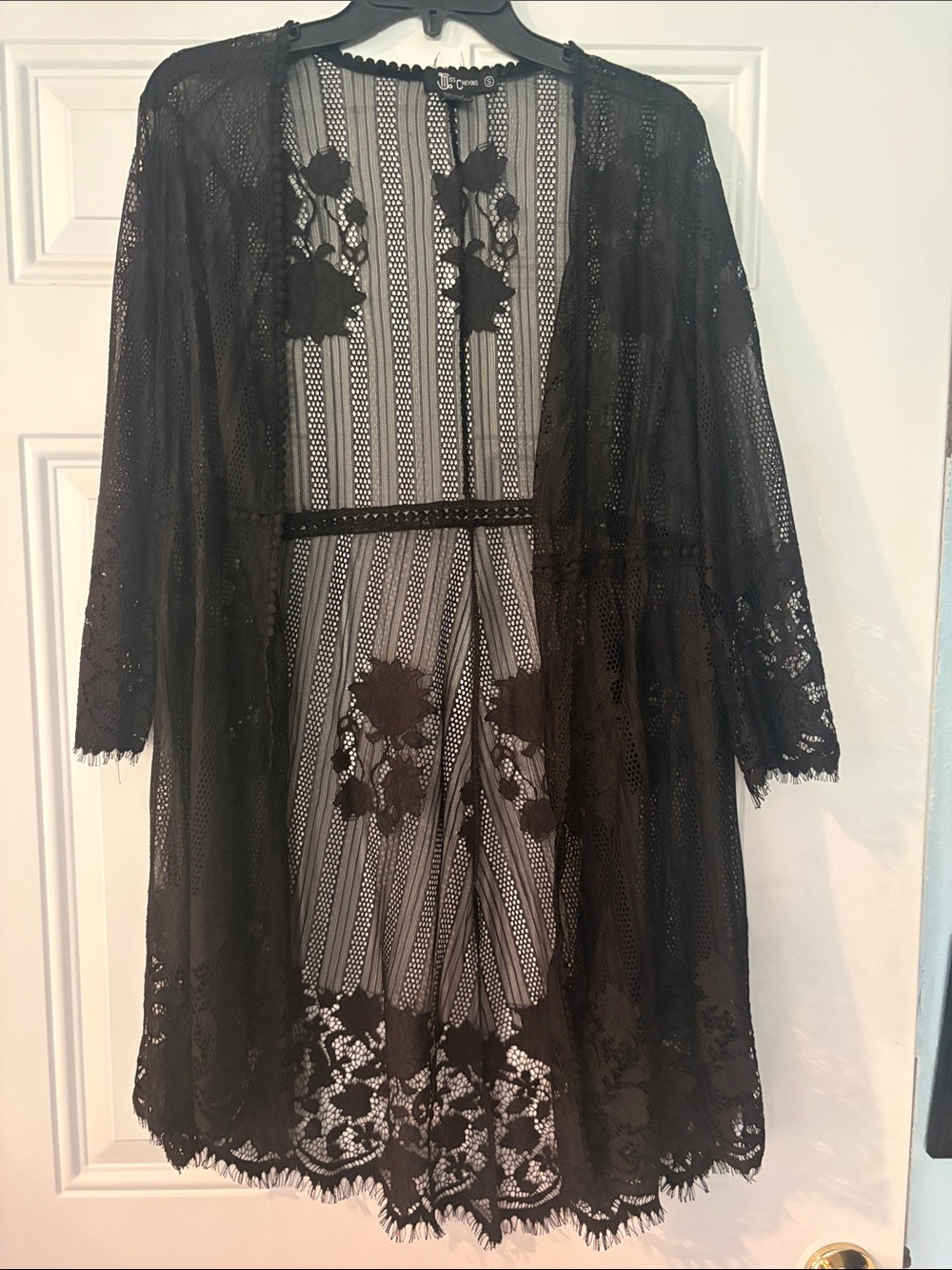 Miss Chievous Sheer Black Lace Cardigan with Floral Embroidery